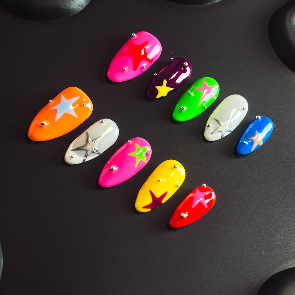 Colorful Starlight  Handmade Almond  Nails T1006 - NoirNail