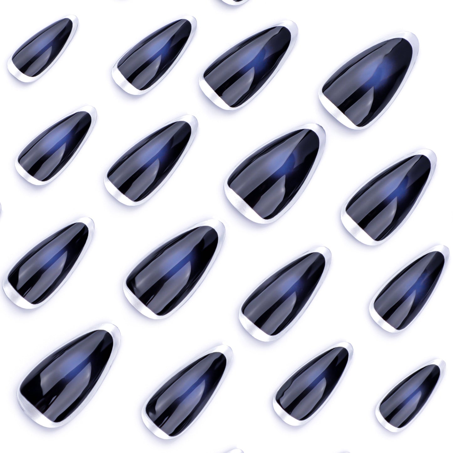 Metallic Outline French Almond 24PCS Free Size Press on Nails JP3566