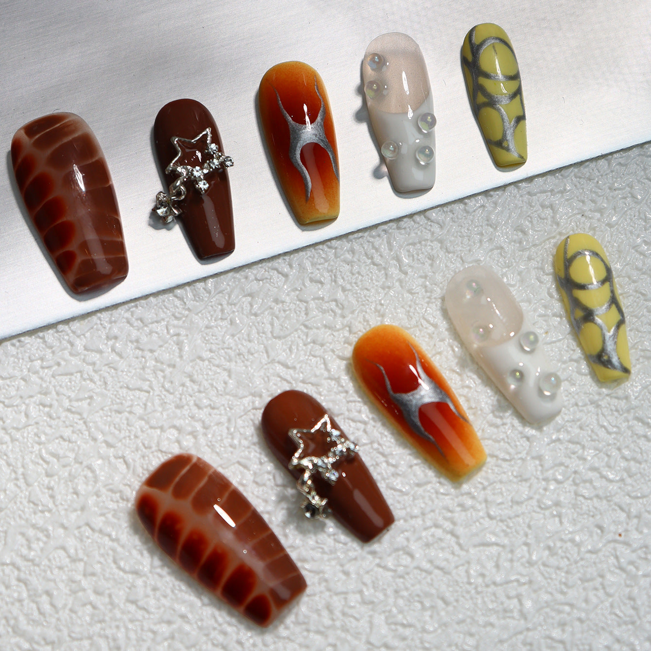 Flame Crocodile Pattern Y2K Handmade Coffin Nails  A360 - NoirNail