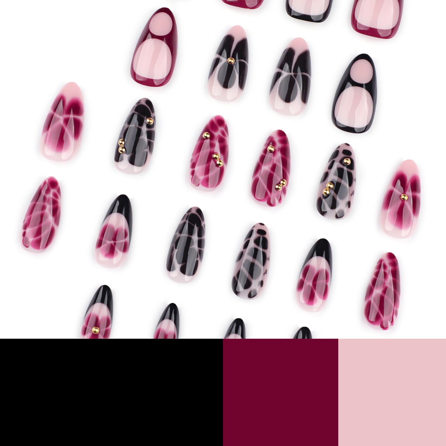 Y2K Blooming Flowers Almond 24PCS Free Size Press on Nails JP3696