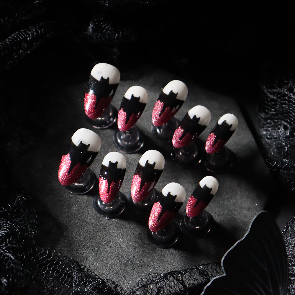 William Castle  French Tip Handmade Almond  Nails  A687