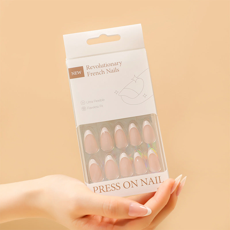 Classic French Tip Almond 30PCS Free Size Press on Nails ZG010