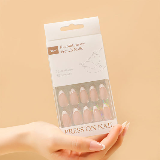 Classic French Tip Almond 30PCS Free Size Press on Nails ZG010