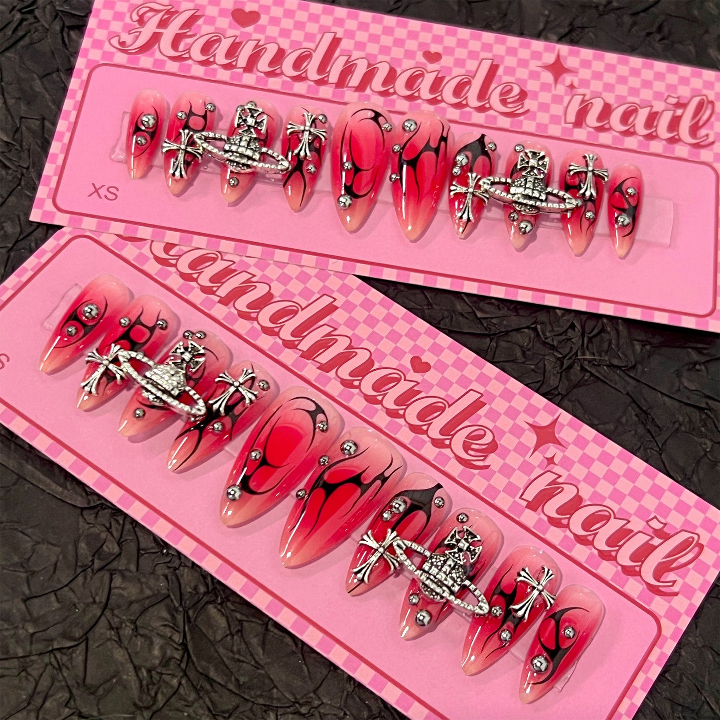 Flaming Planet Handmade Almond  Nails SP171 - NoirNail