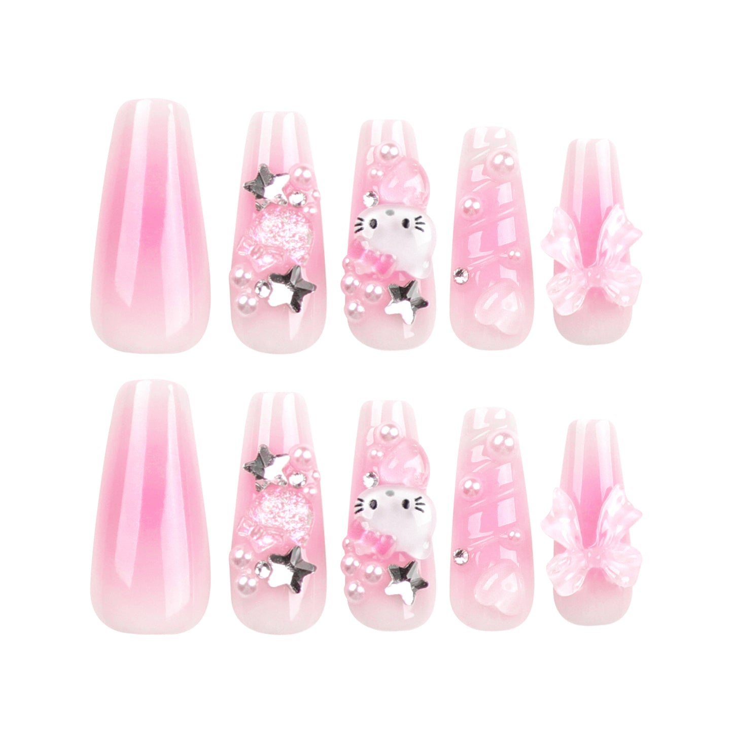 3D Water Ripple Hello Kitty Square Series Press on Nails - NoirNail