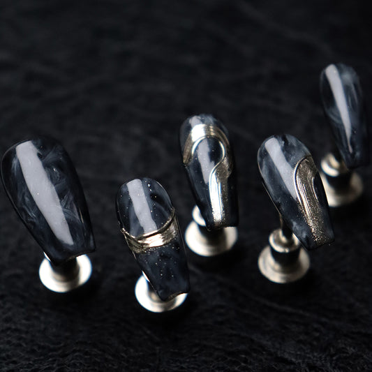 Dark Blue Handmade Coffin Press on Nails A631