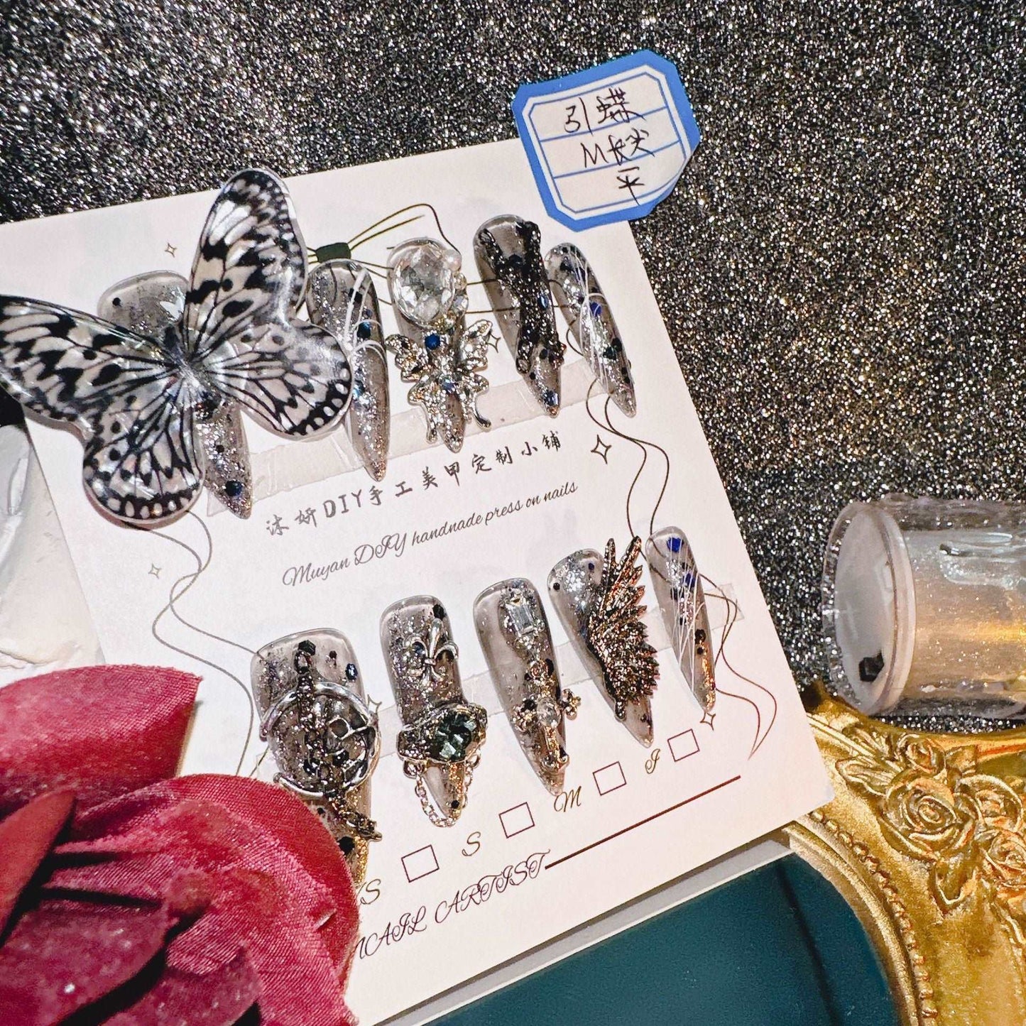 100% Handmade Pressons Gray Butterfly