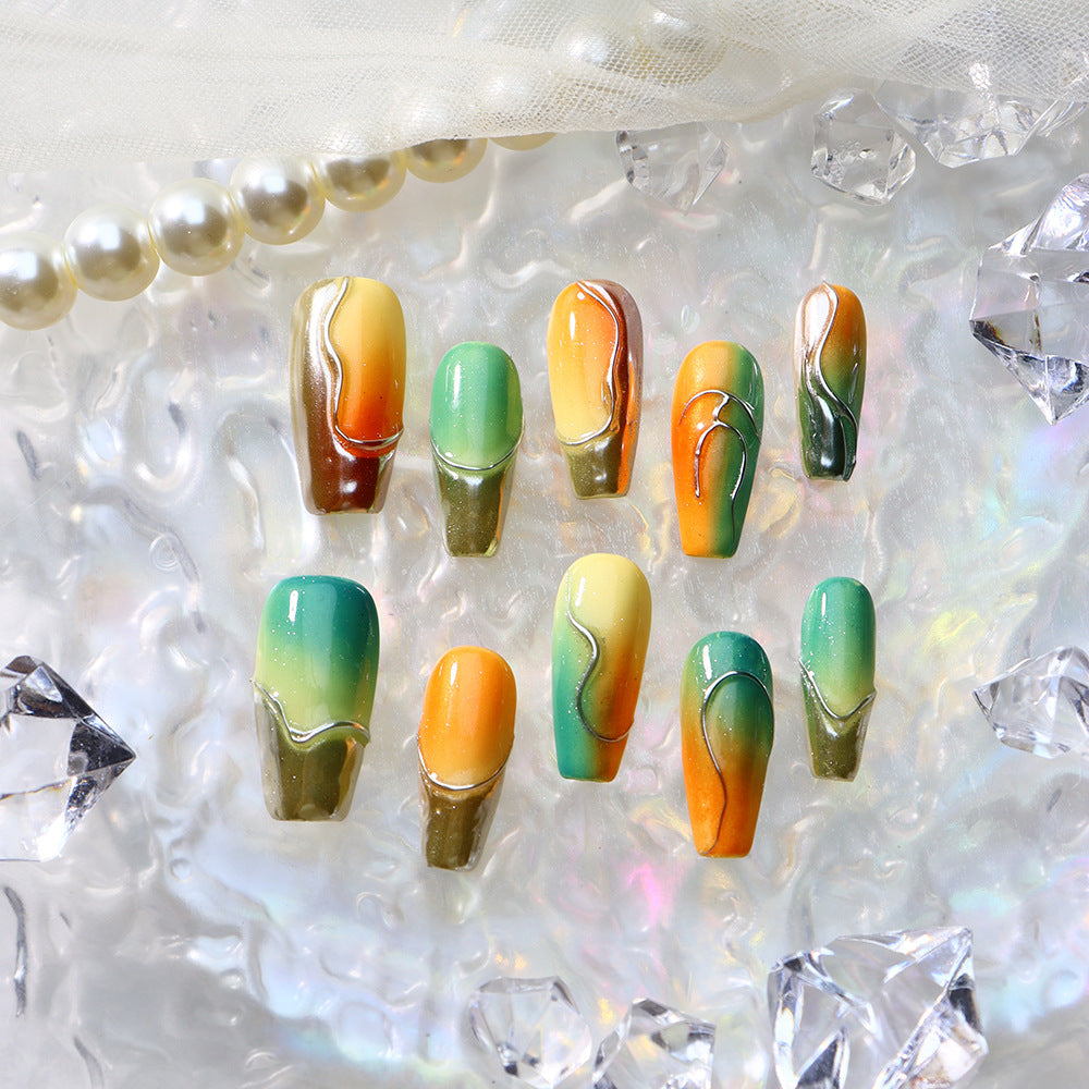 Candy Color Amber Glass Handmade Coffin Press On Nails A743