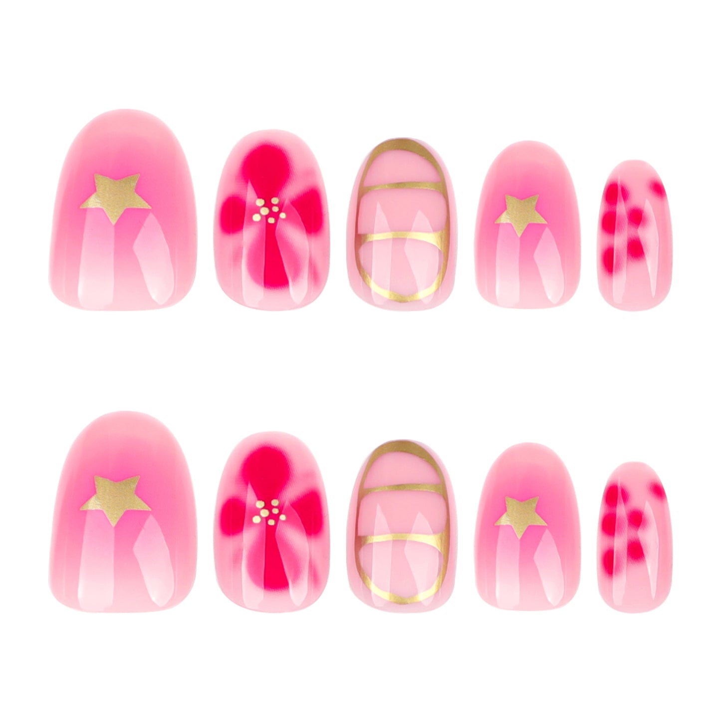 Rose Red Flowers Oval 24PCS Free Size Press on Nails JP3735