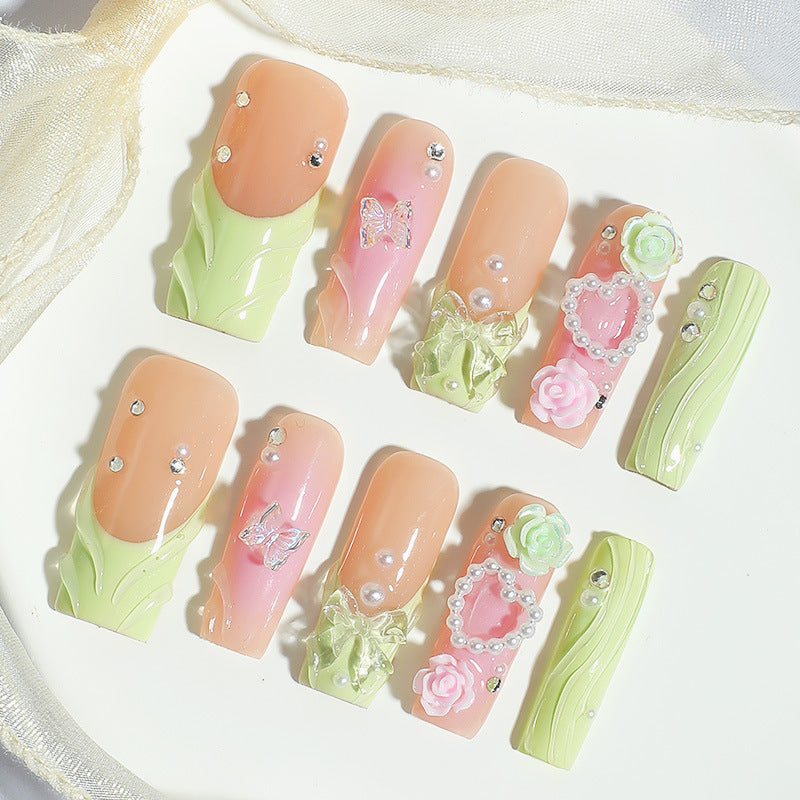 Love Bow Roses Square Press On Nails - NoirNail