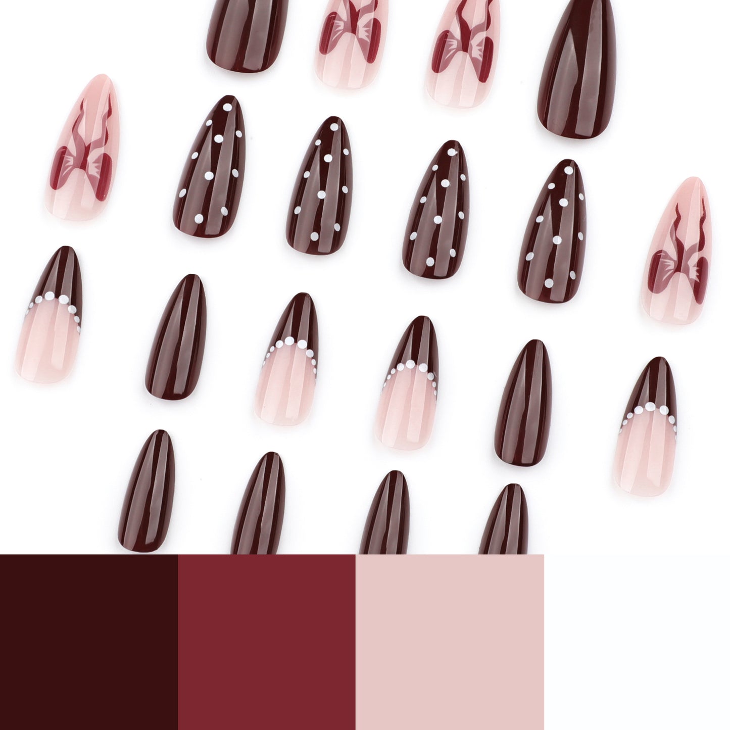 Maillard Bow French Tip Almond 24PCS Free Size Press on Nails JP3741