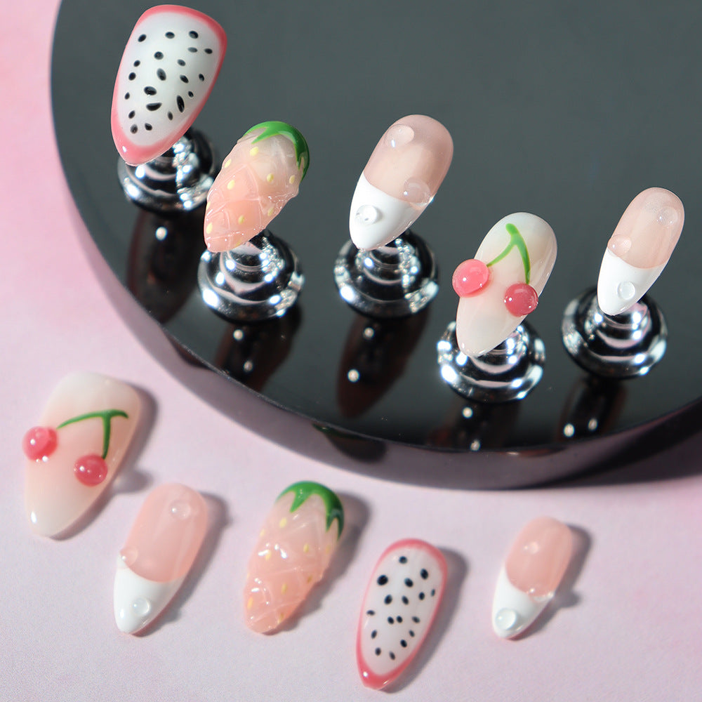 3D Fruit Girl Handmade Almond  Nails A1052 - NoirNail