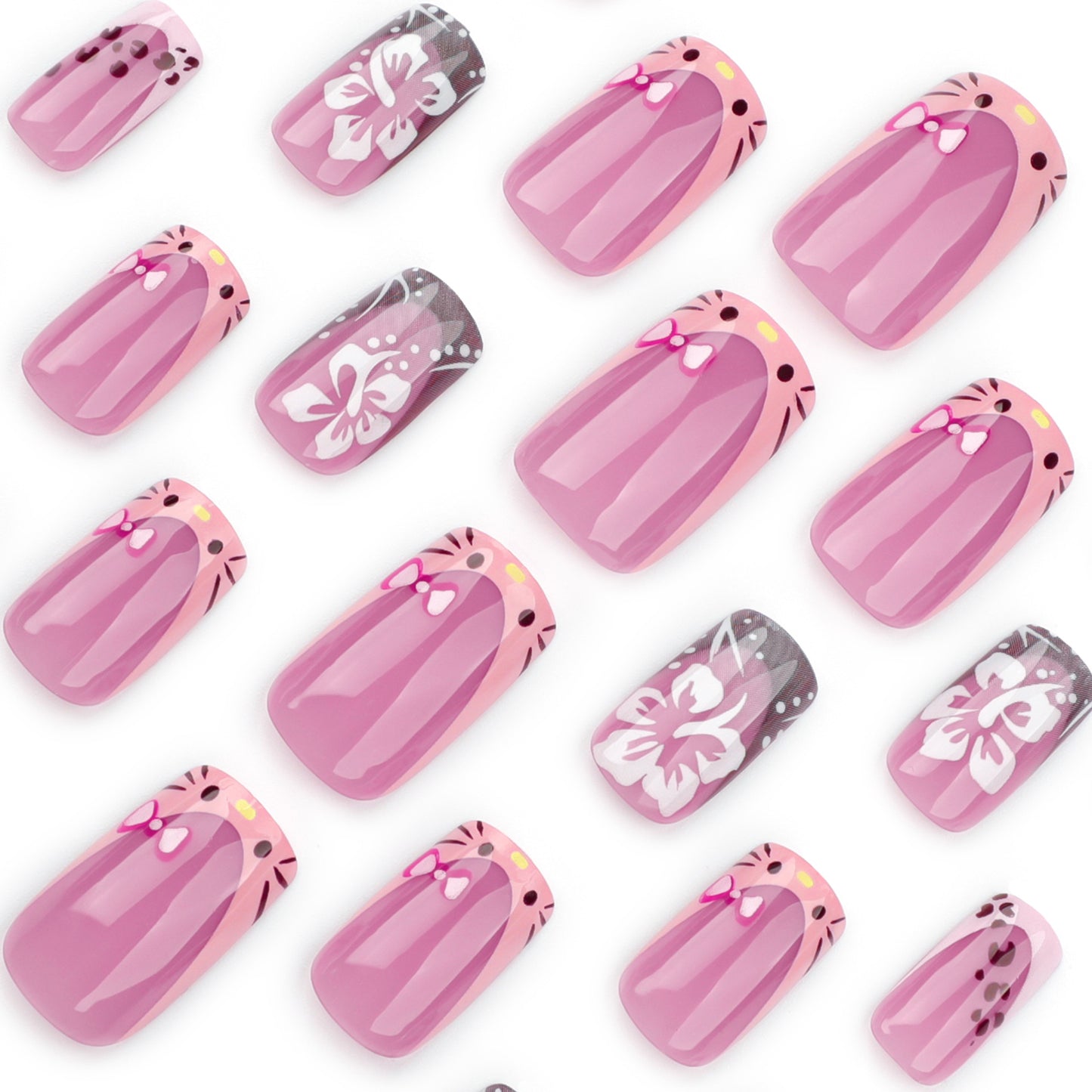 French Sweet Hello Kitty Duck 24PCS Free Size Press on Nails JP3519