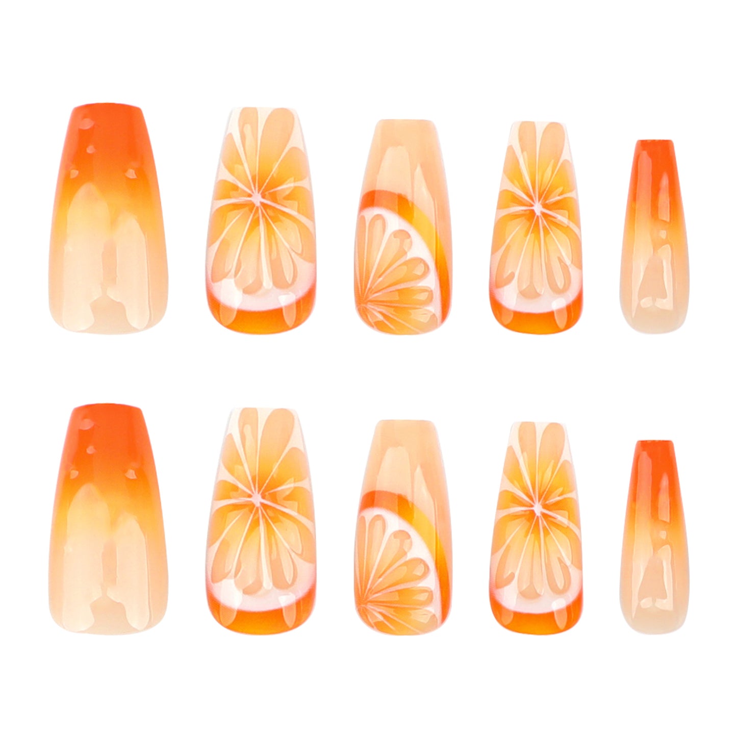 3D Fruit Orange 24PCS Coffin Free Size Press on Nails JP3560