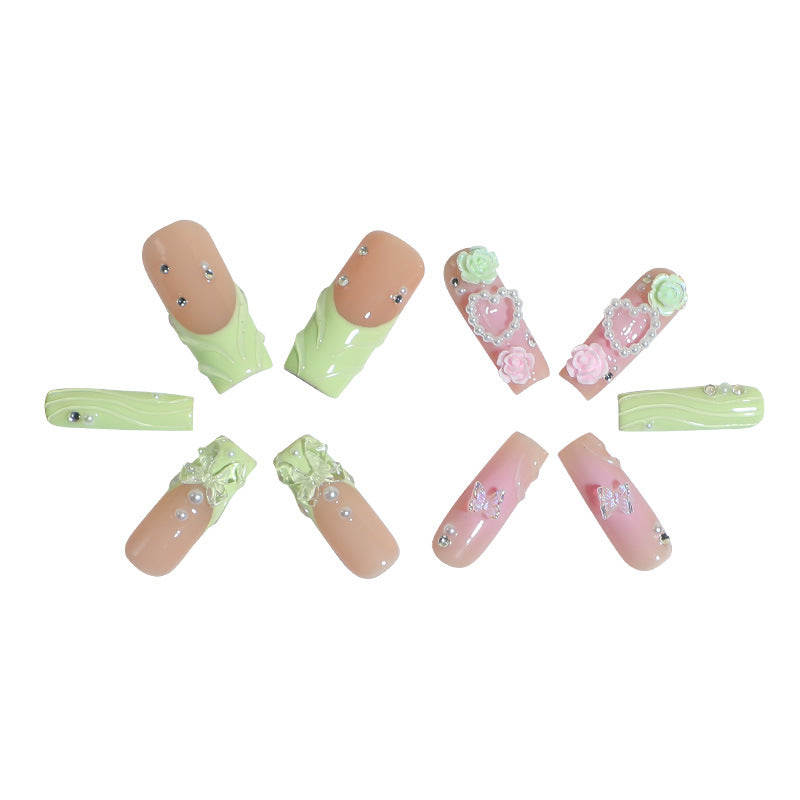 Love Bow Roses Square Press On Nails - NoirNail