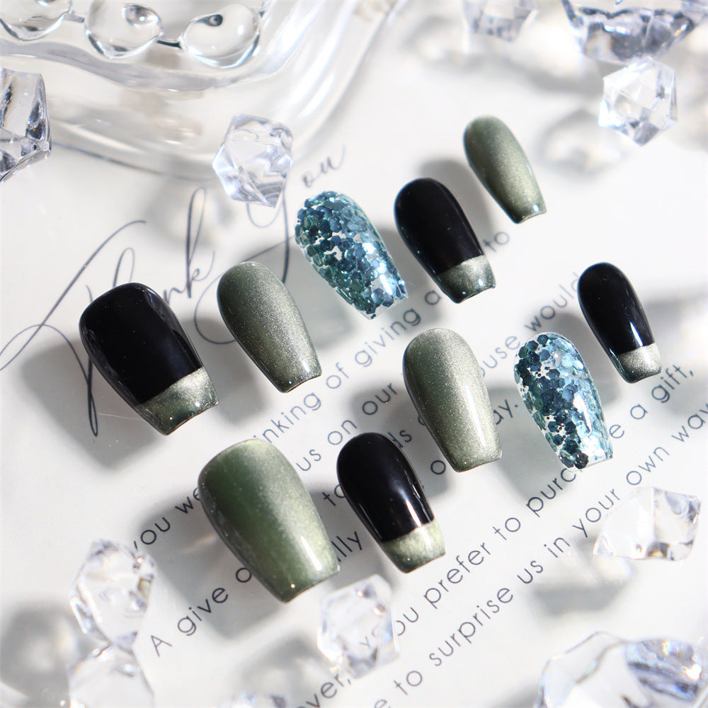 Simplicity  French Tip Y2K  Handmade Coffin  Nails  A508 - NoirNail