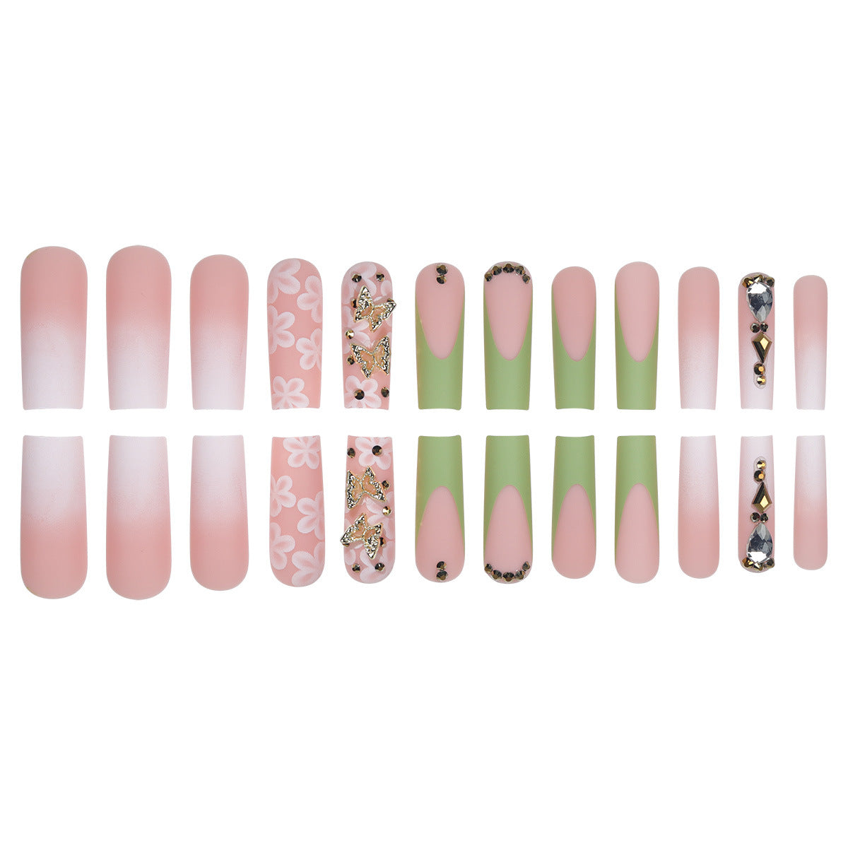 French Green Carved Series Coffin Extra Long Press on Nails - NoirNail