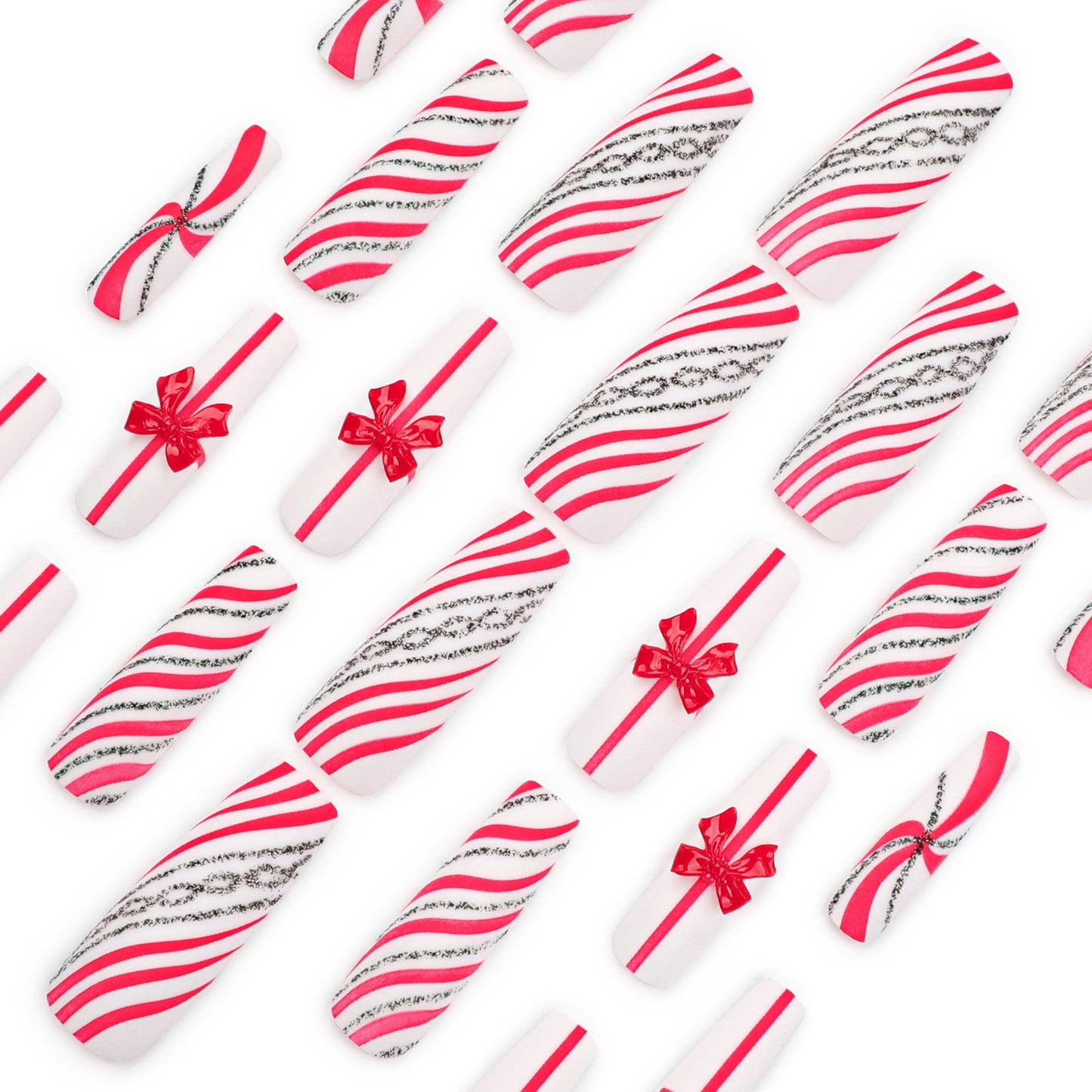 Christmas Candy Square 24PCS Free Size Press on Nails JP3450