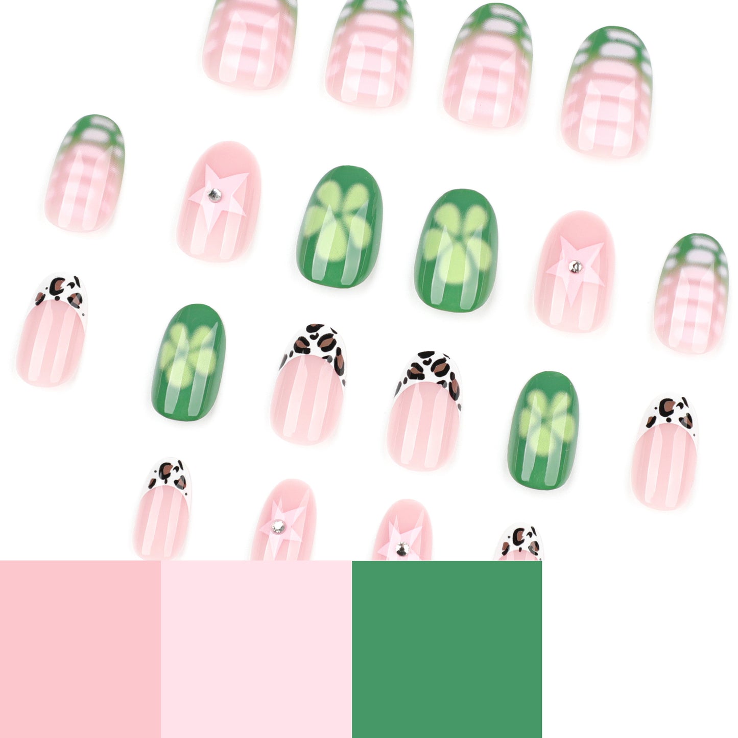 Blooming Flowers Almond 24PCS Free Size Press on Nails JP3837