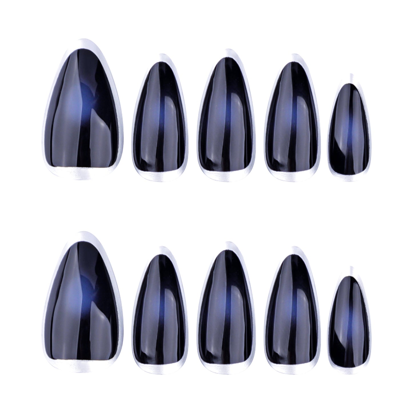Metallic Outline French Almond 24PCS Free Size Press on Nails JP3566