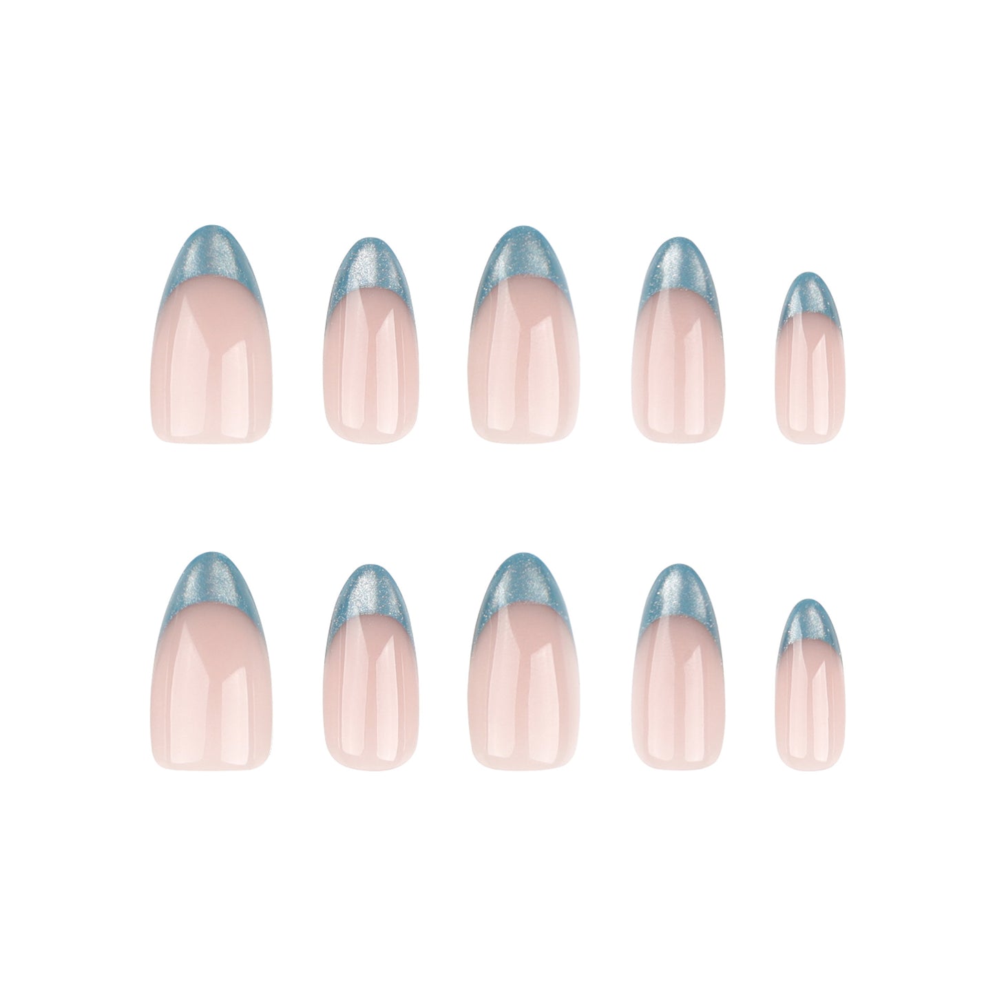 Peppermint Mambo Classic French Tip Almond 24PCS Free Size Press on Nails JP3292
