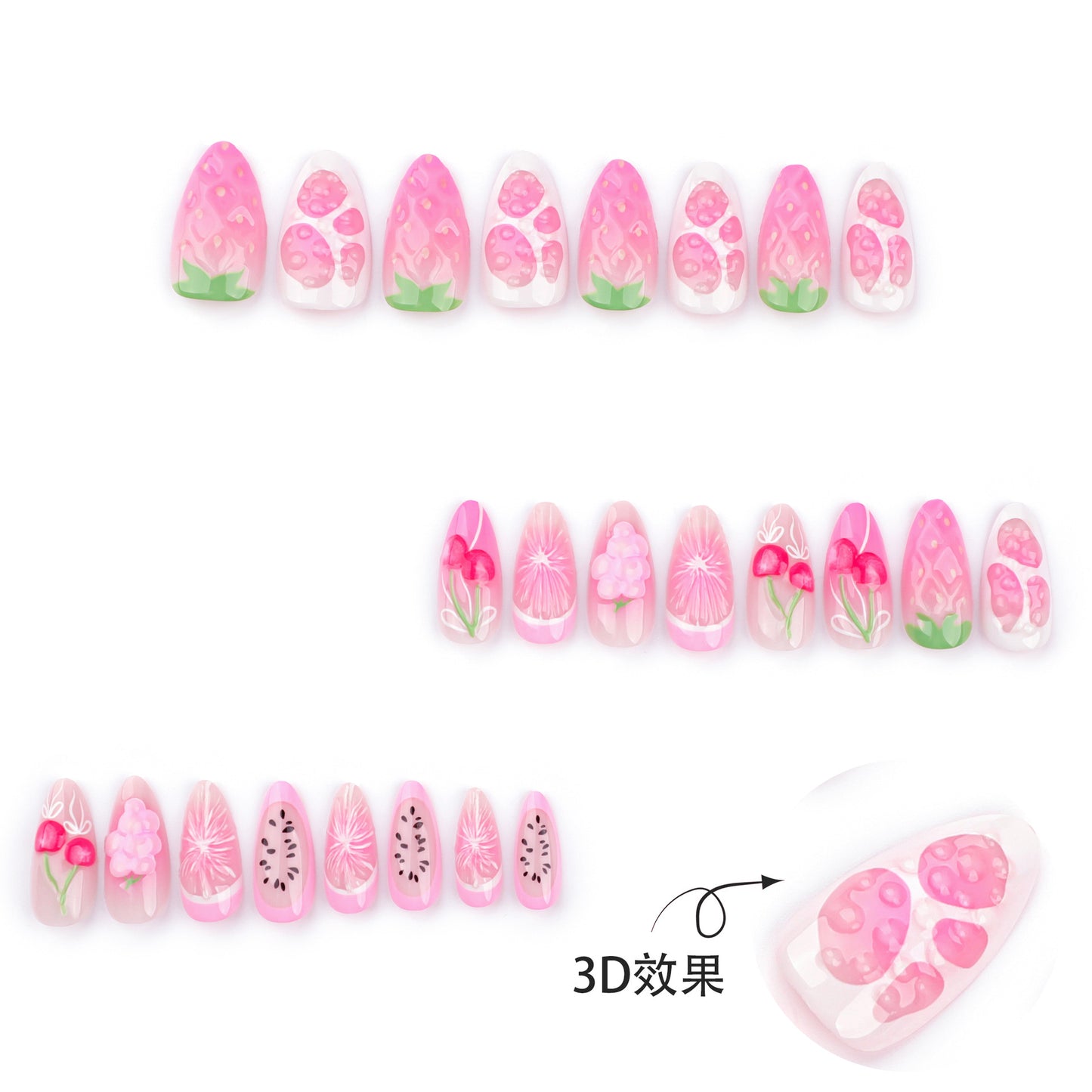 Fresh Fruit Almond 24PCS Free Size Press on Nails JP3536