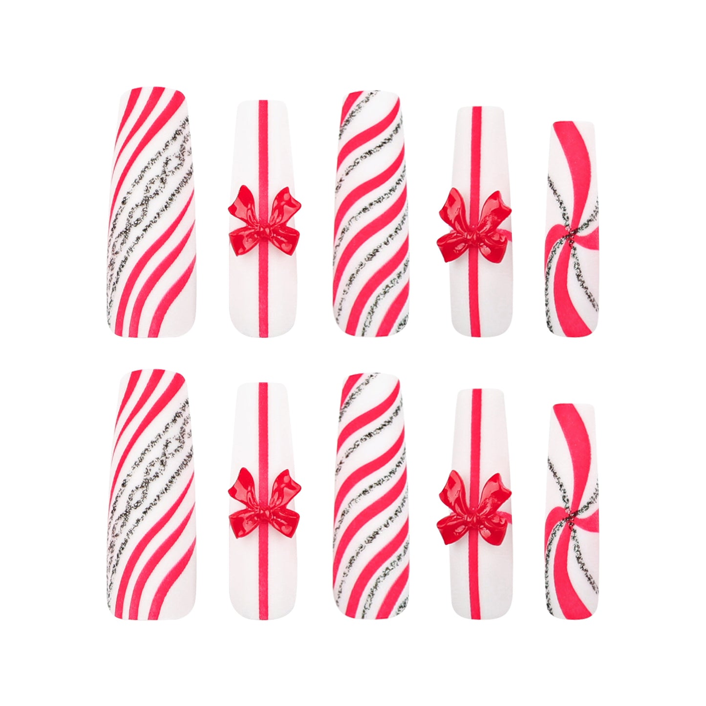 Christmas Candy Square 24PCS Free Size Press on Nails JP3450