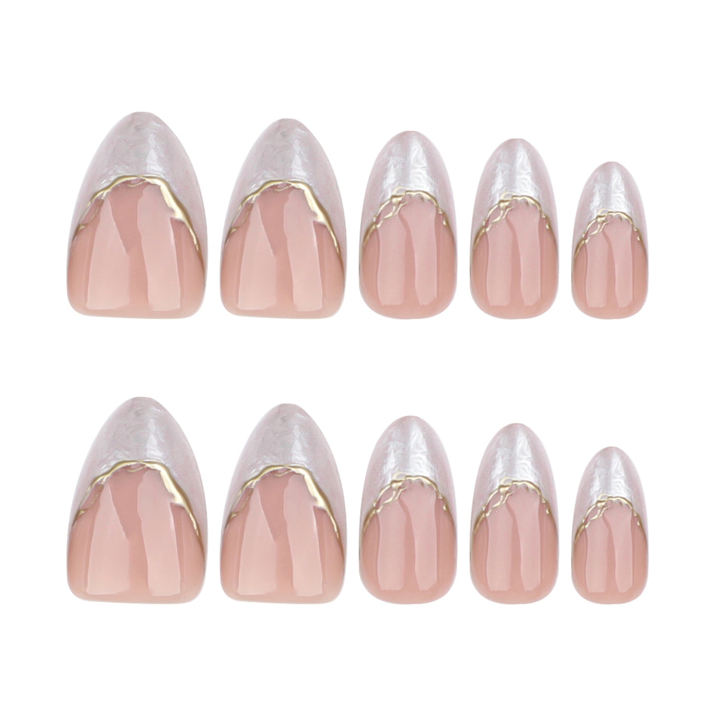 French tip Marble Almond 24PCS Free Size Press on Nails JP3726