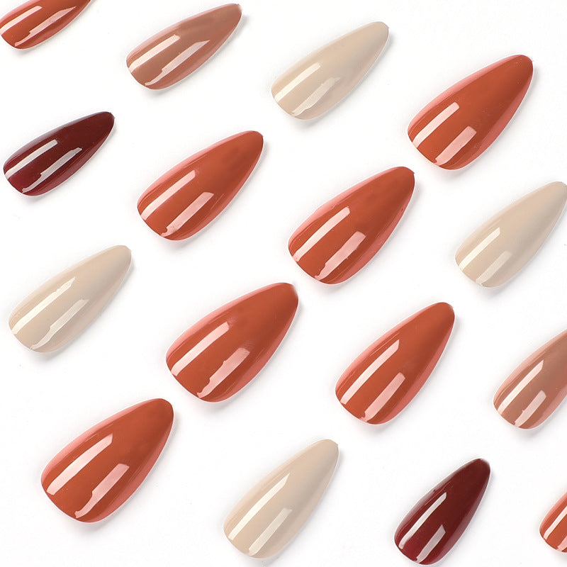 Classic Pure Color Maillard Almond 24PCS Free Size Press on Nails JP2003