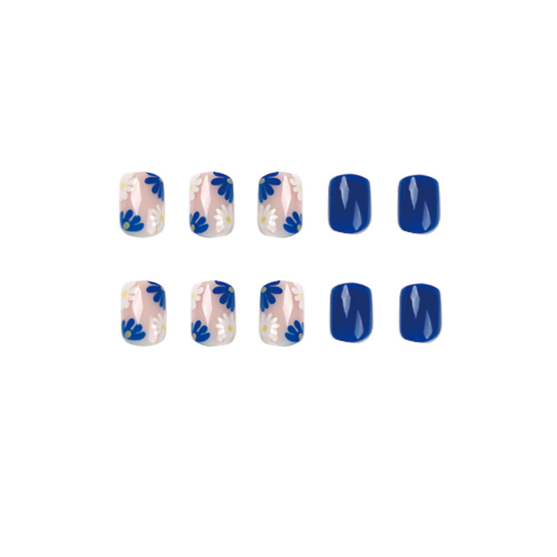 Blue and White Flowers Square Press On Nails - NoirNail