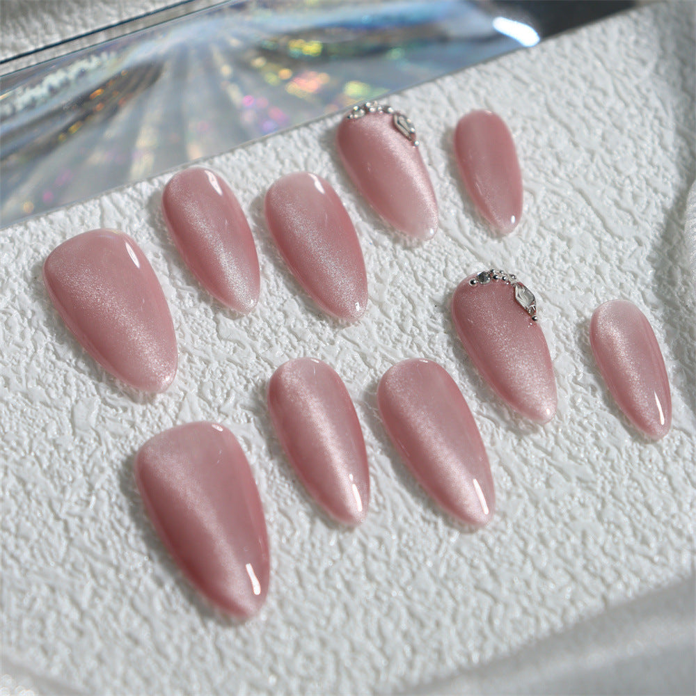 Pink Freshwater Pearls Handmade Almond Nails A271