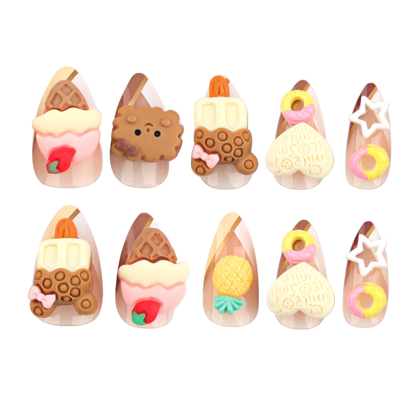 3D Ice Cream Cake Almond 24PCS Free Size Press on Nails JP2802
