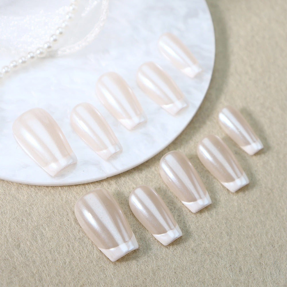 White Wedding Dress French Tip Handmade Coffin Nails A270