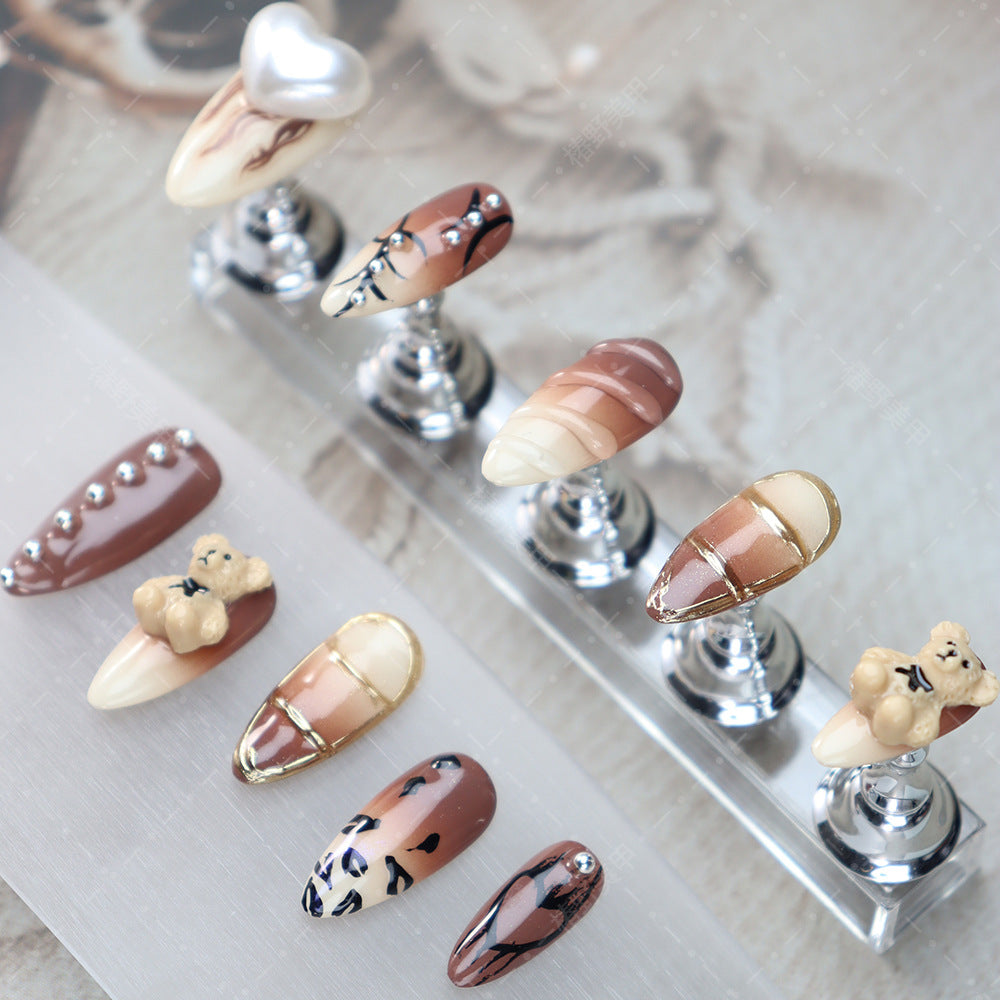 Ice Cream Cream Bear  Handmade Almond Nails A1089