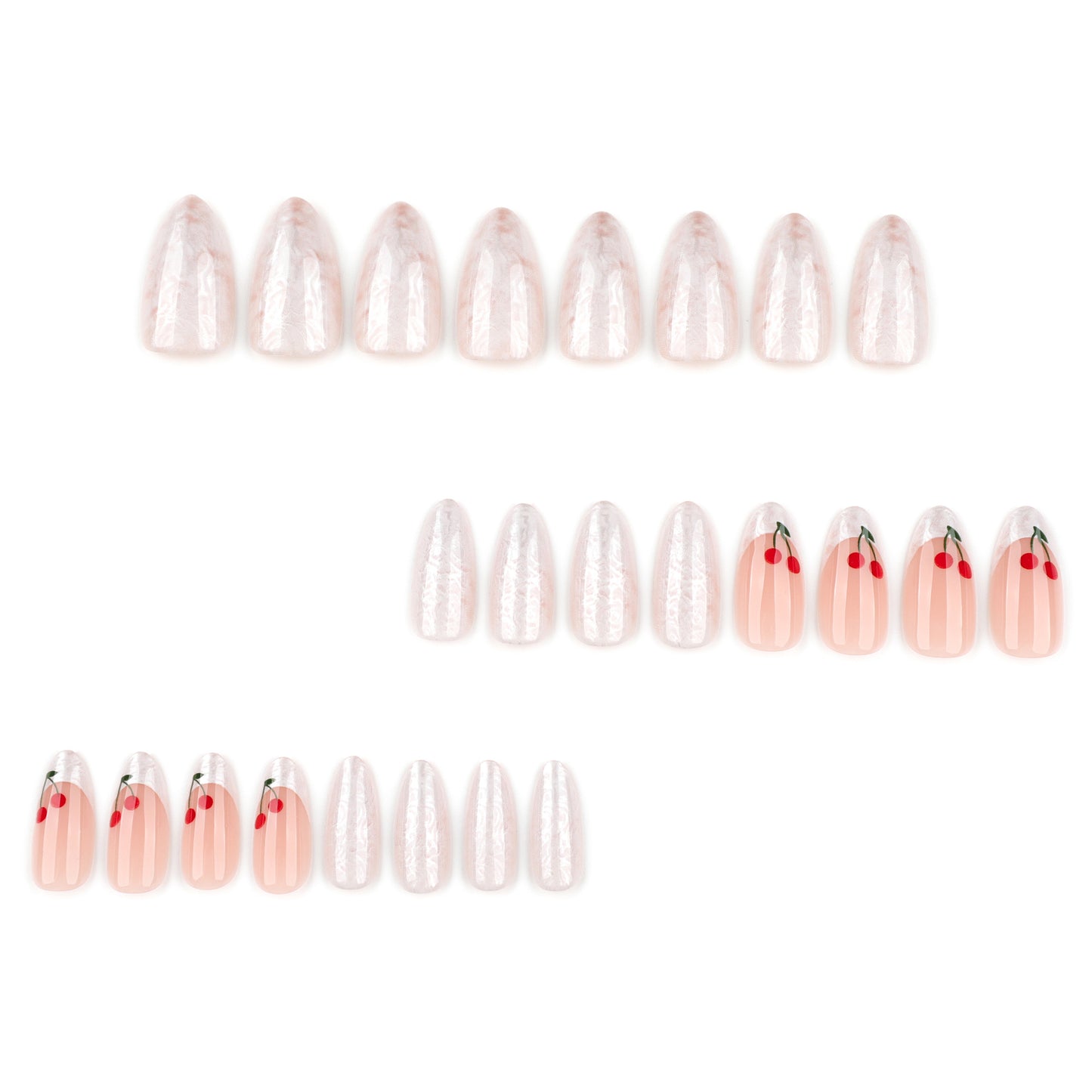 Pearlescent Powder Cherry Almond 24PCS Free Size Press on Nails JP3928