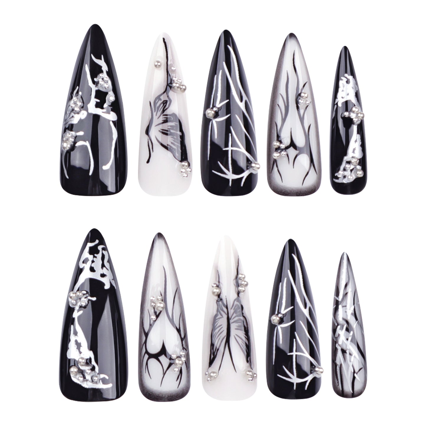 Rock Punk Butterfly Stiletto 24PCS Free Size Press on Nails JP3340