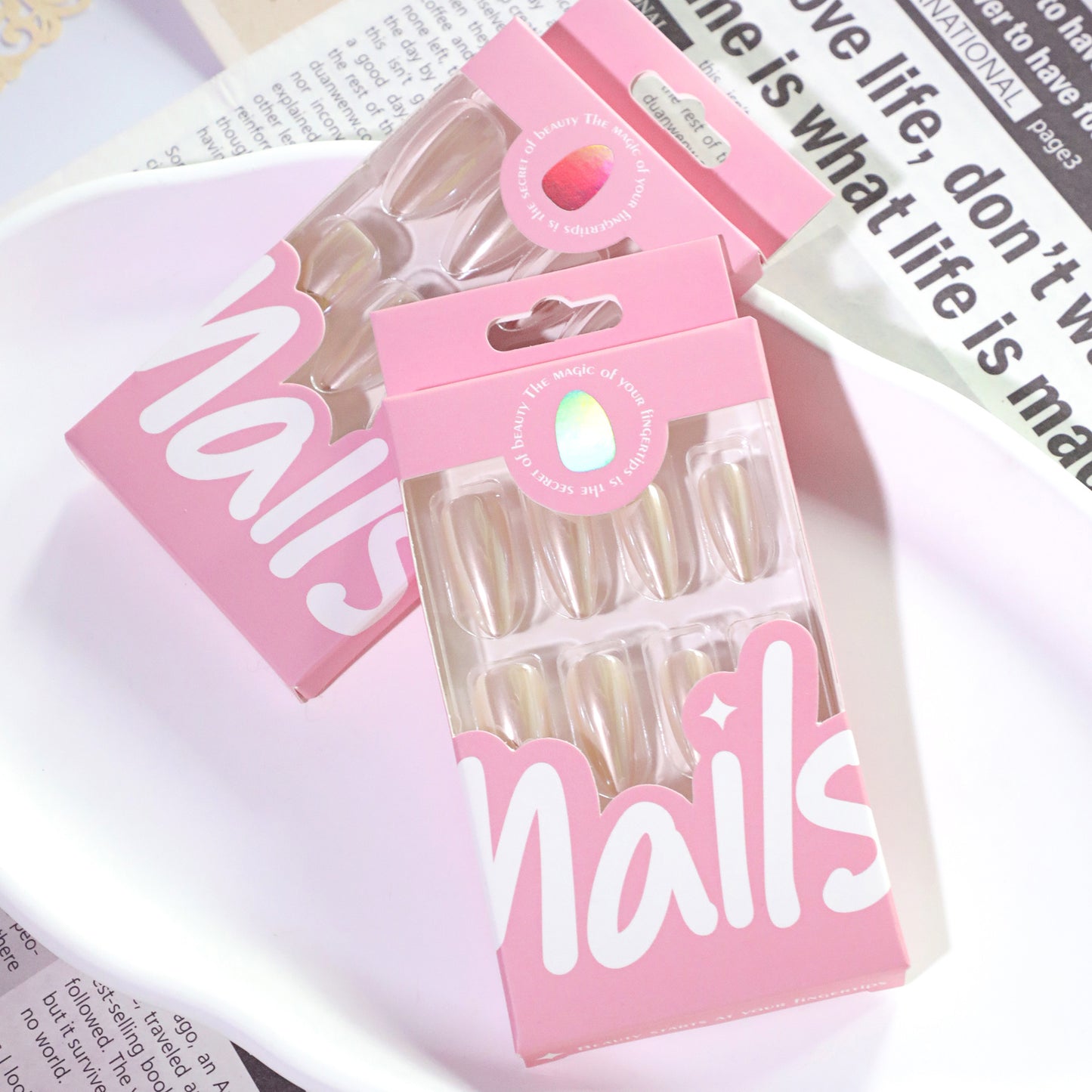 Classic Cream Almond 24PCS Free Size Press on Nails JL0694