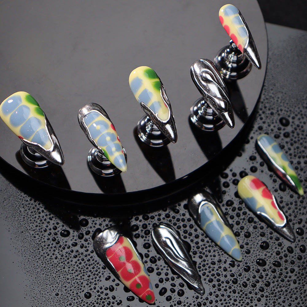 Punk Crocodile Pattern Handmade Stiletto Press On Nails A858