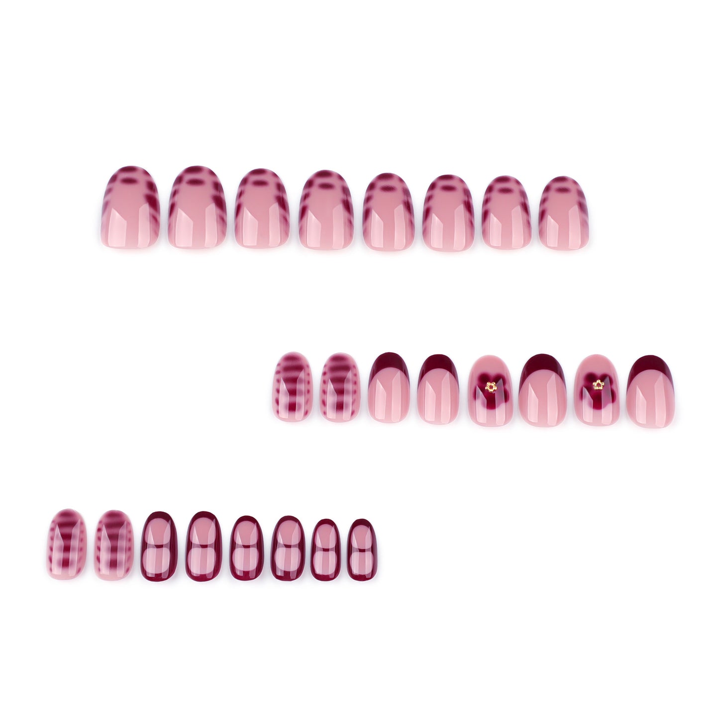 Burgundy Flowers Oval 24PCS Free Size Press on Nails JP3841