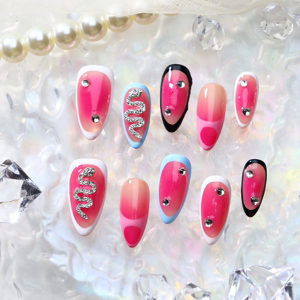 Pink Medusa Y2K  Handmade Almond  Nails A688 - NoirNail