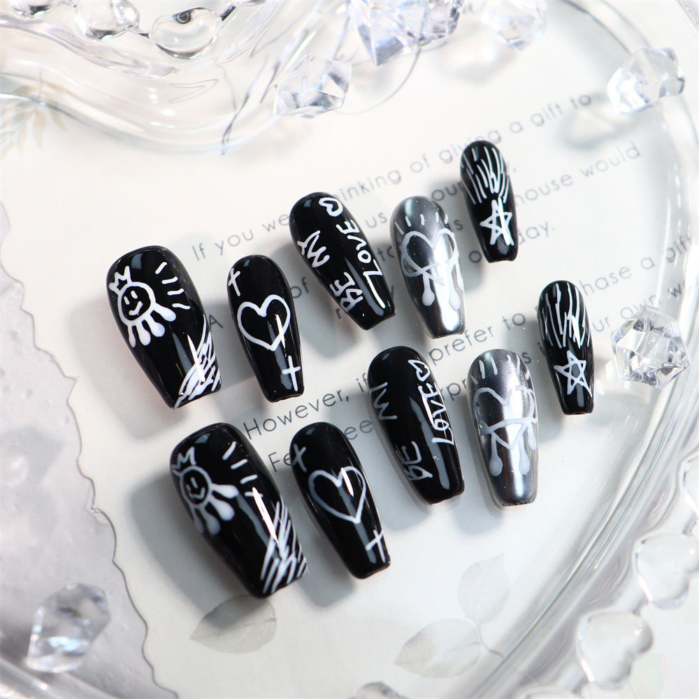 Graffiti of love Handmade Coffin  Nails  A575 - NoirNail