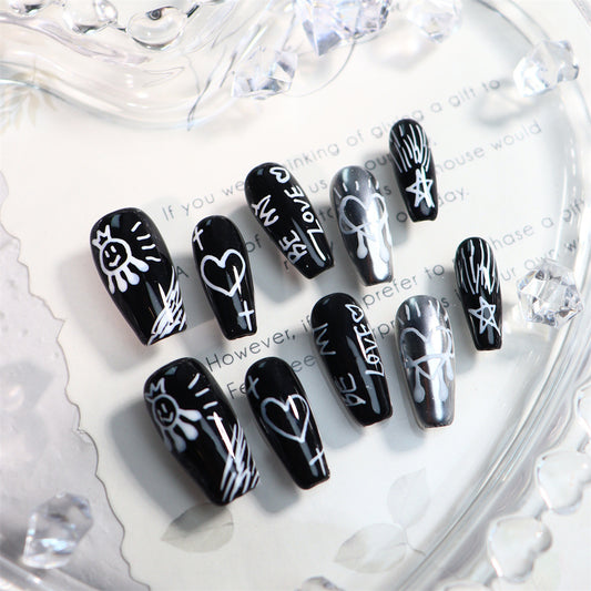 Graffiti of love Handmade Coffin  Nails  A575 - NoirNail