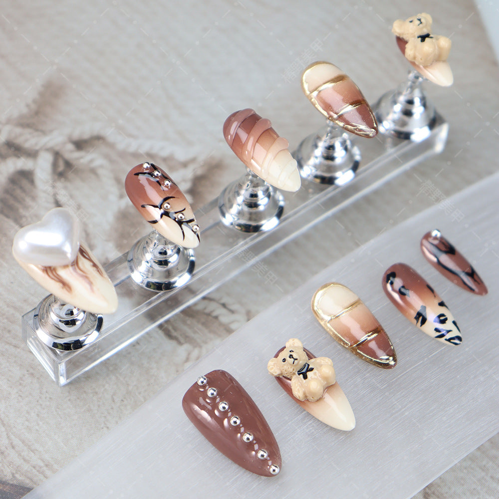 Ice Cream Cream Bear  Handmade Almond Nails A1089