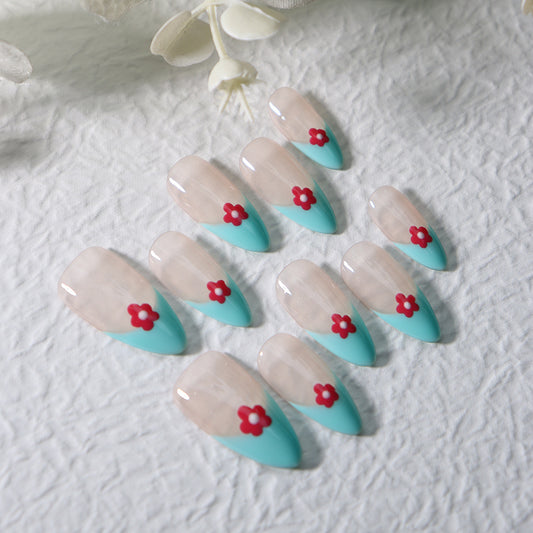 Tiffany French Tip  Handmade Almond  Nails  A620 - NoirNail