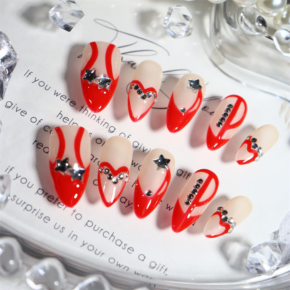 Valentine's Day Y2K Handmade Almond Press On Nails A556