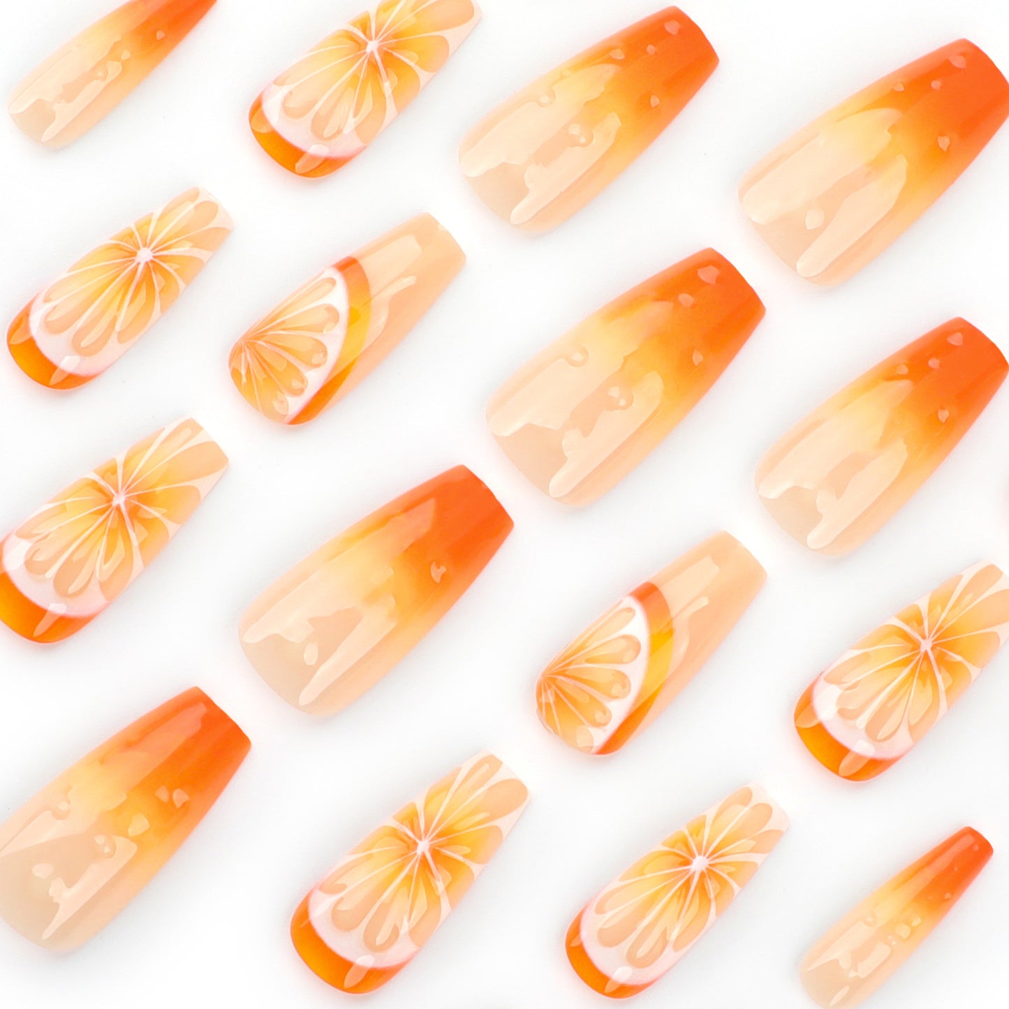 3D Fruit Orange 24PCS Coffin Free Size Press on Nails JP3560