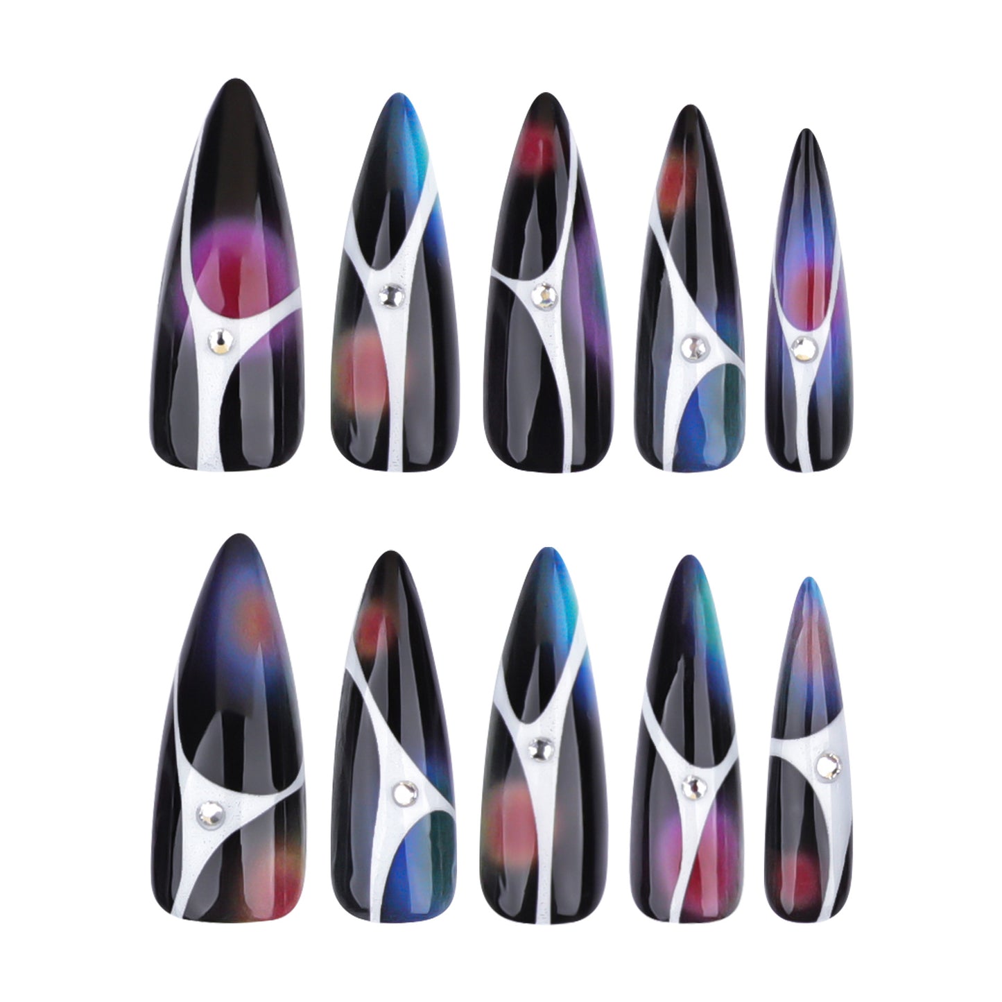 Dark y2k Stiletto 24PCS Free Size Press on Nails JP3517