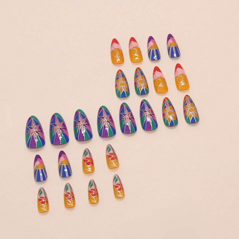 Gothic enamel glass Almond 24PCS Free Size Press on Nails W1753