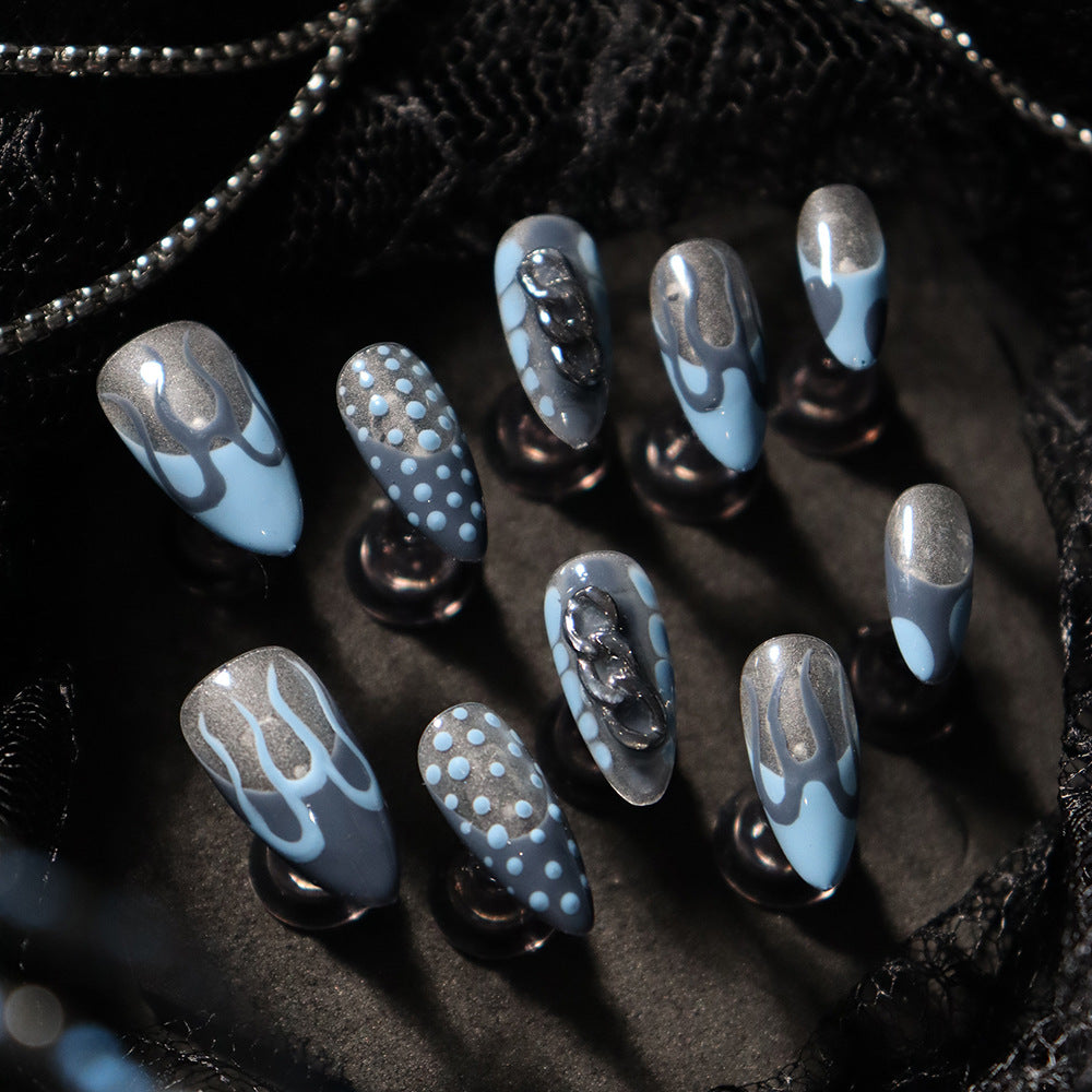 Flame French Tip Handmade Almond  Nails A727 - NoirNail