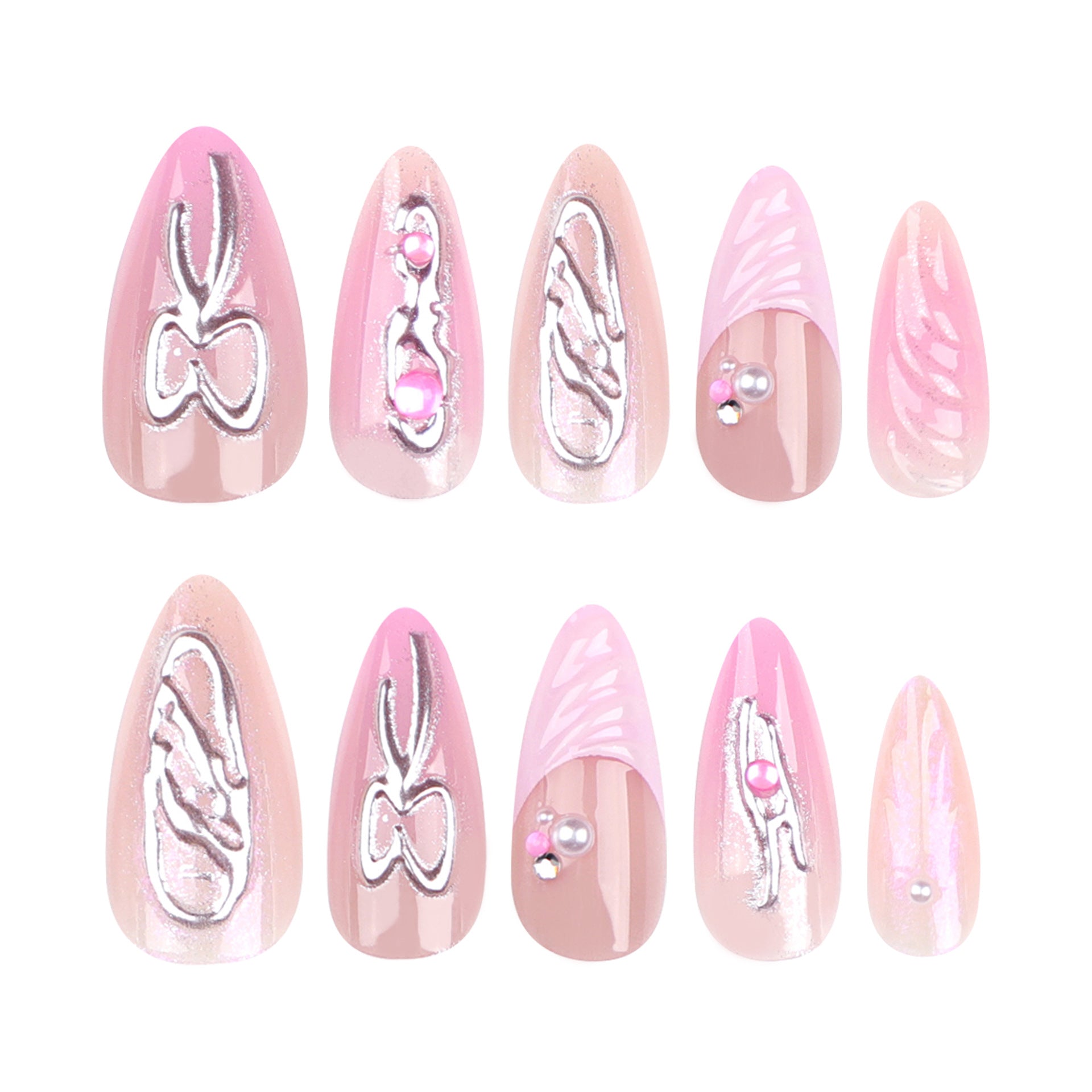 French 3D Water Ripple Bow Series  Stiletto Press on Nails - NoirNail